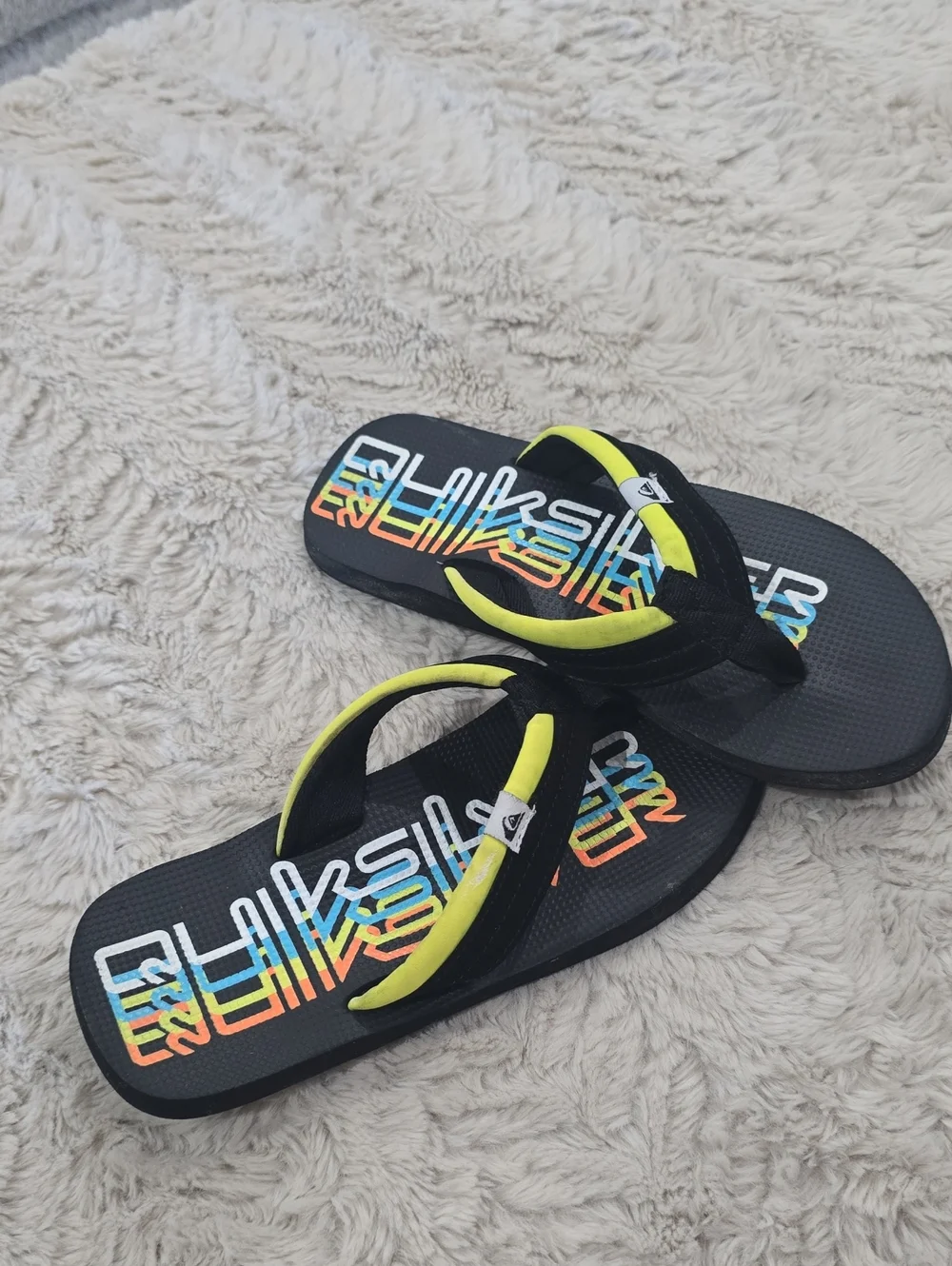 Quiksilver Kids Black Flip Flops with Neon Yellow Accents
